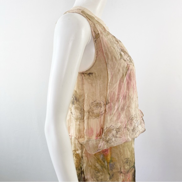 Queen Mulock Dress Floral Silk Chiffon Midi Sleeveless Size S Roses Romantic - Picture 9 of 14
